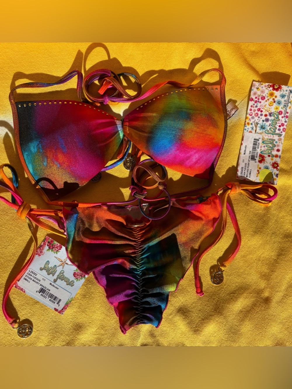 Rare 2012 Runway~LULI FAMA~ Bikini Neon Jewel Tie Dye NWT - Picture 14 of 16